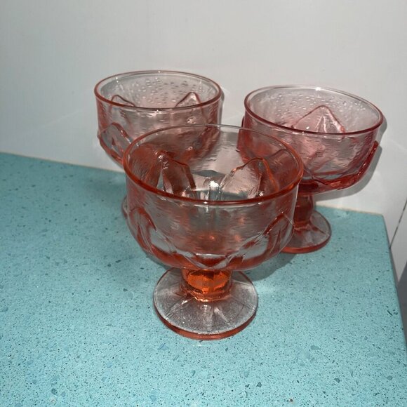 Tiffin Franciscan Vintage Champagne Glass Set Of 3 Pink Lotus Flower Sherbet - Picture 3 of 6